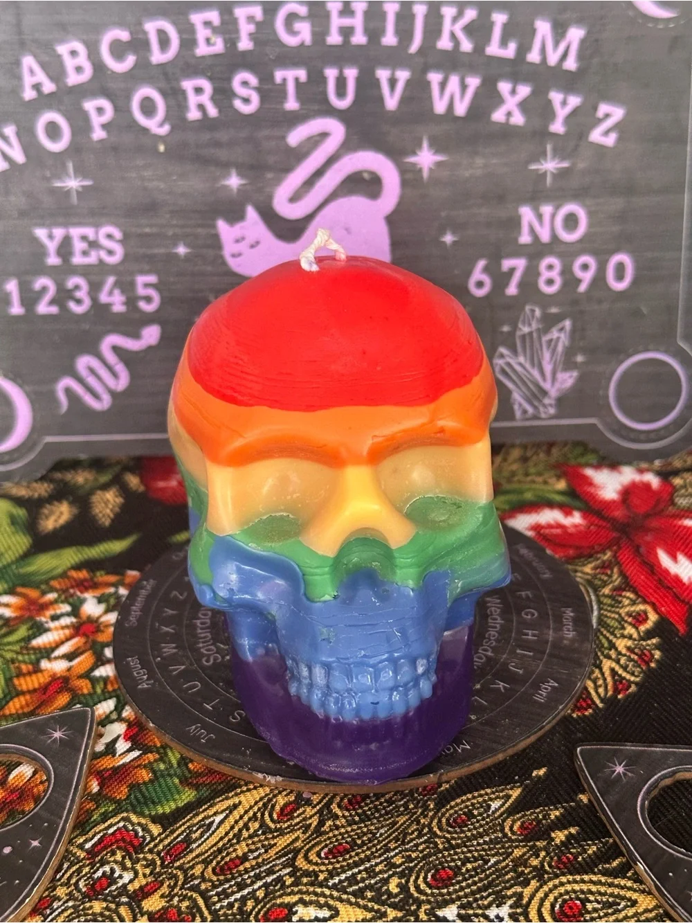 Rainbow Skull Candle